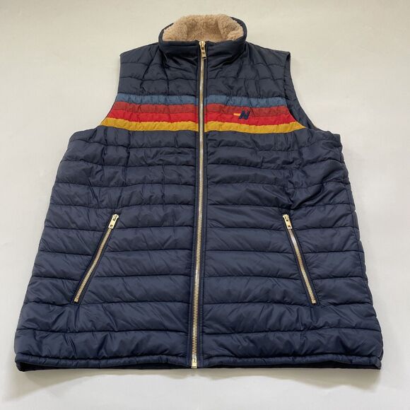 Aviator Nation 4 Stripe Vest Mens XXL EMBROIDERED LIGHTENING BOLT Puffer‎ Retro - Picture 1 of 15